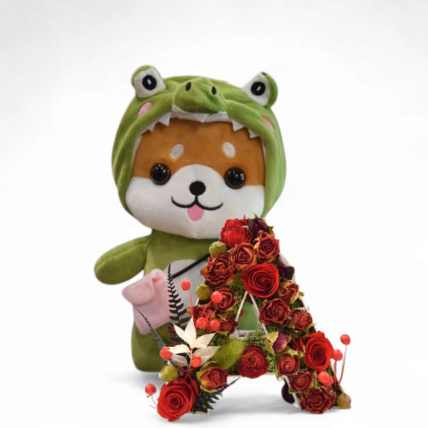 Blóma -Letra con flores naturales y peluche kawaii